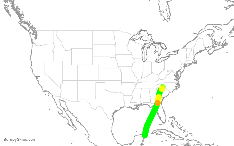 Turbulence forecast map for AAL2248, CUN to CLT