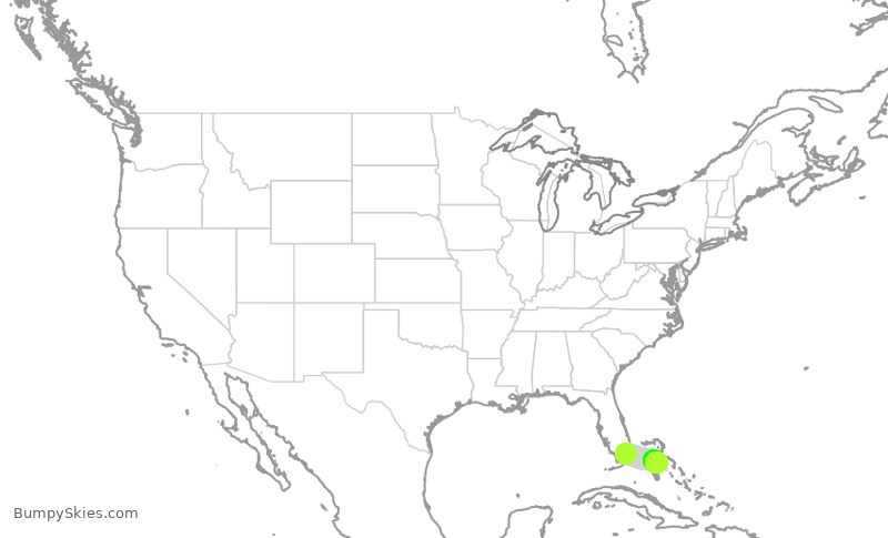 Turbulence forecast map for AAL2250, MIA to NAS