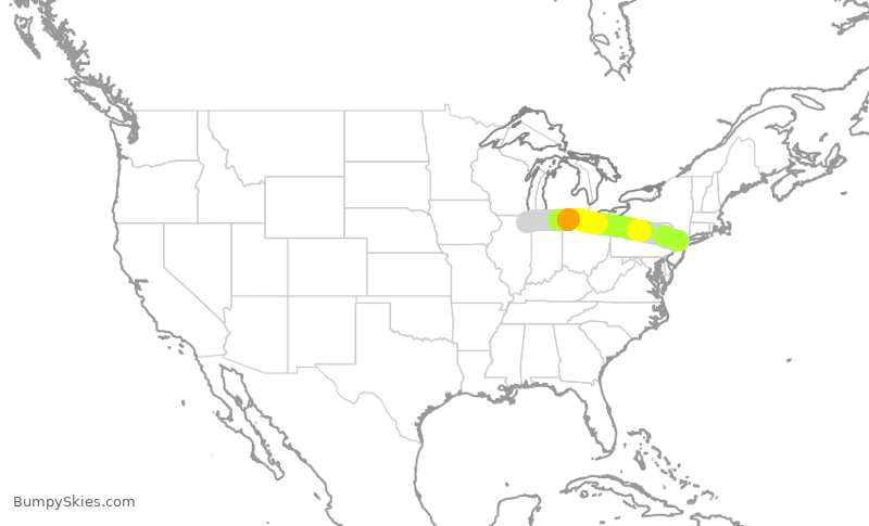 Turbulence forecast map for AAL2250, ORD to EWR