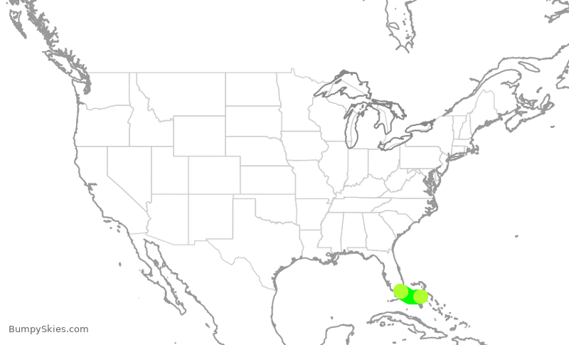 Turbulence forecast map for AAL2250, NAS to MIA