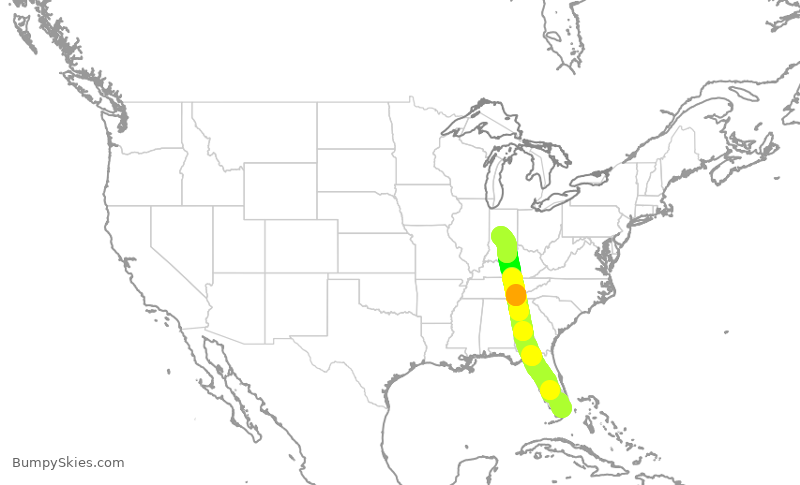 Turbulence forecast map for AAL2252, MIA to IND