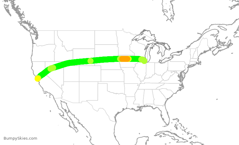 Turbulence forecast map for AAL2253, SFO to ORD