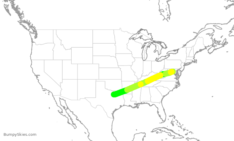 Turbulence forecast map for AAL2254, DFW to IAD