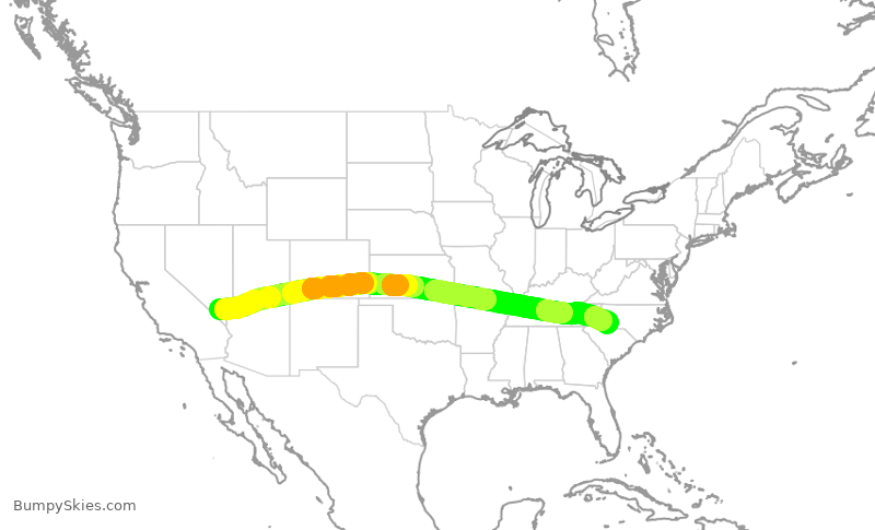 Turbulence forecast map for AAL2255, LAS to CLT