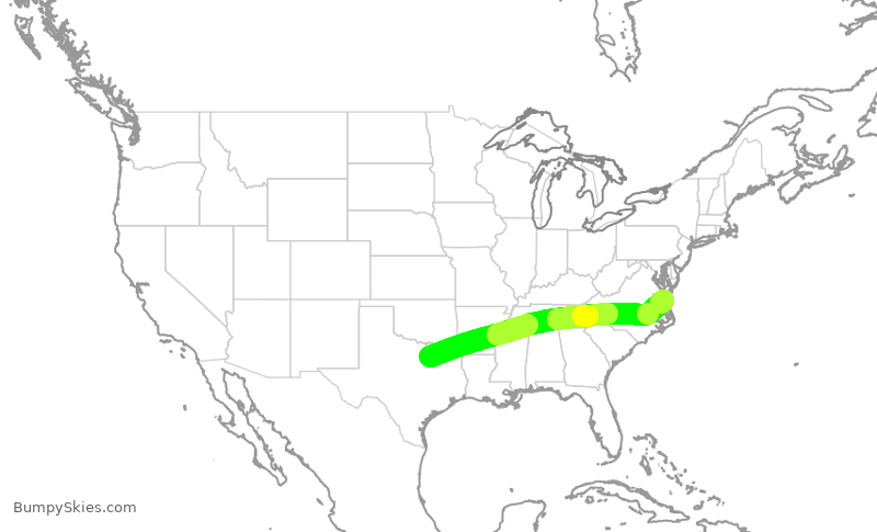 Turbulence forecast map for AAL2262, DFW to ORF