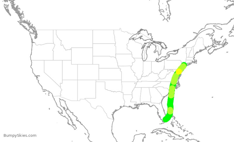 Turbulence forecast map for AAL2262, MIA to LGA
