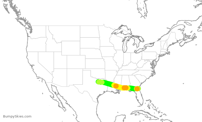 Turbulence forecast map for AAL2263, DFW to JAX