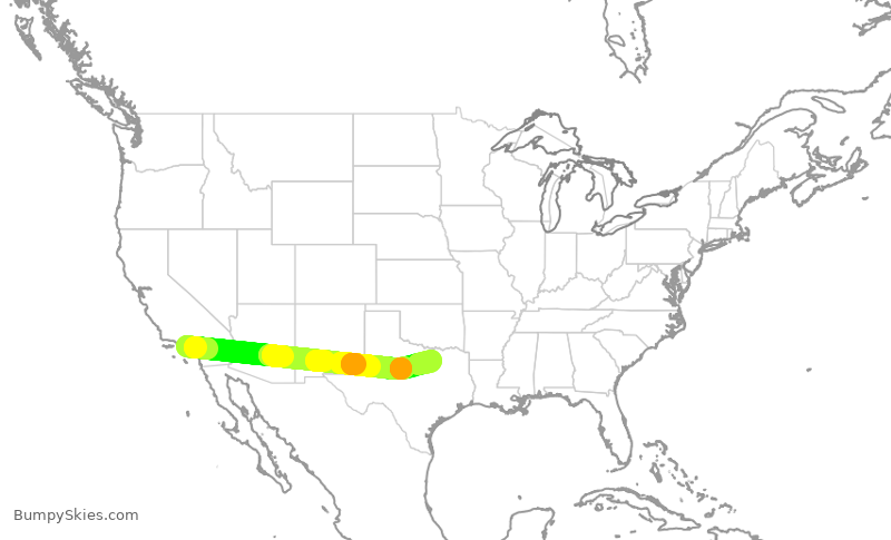 Turbulence forecast map for AAL2264, LAX to DFW