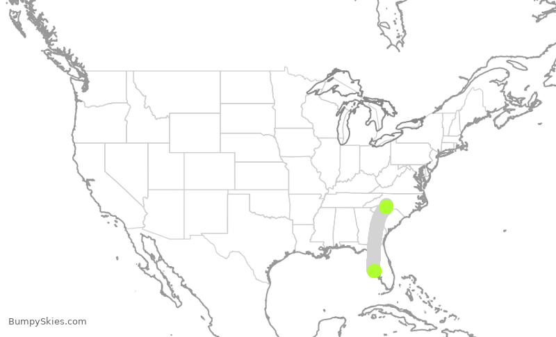 Turbulence forecast map for AAL2264, SRQ to CLT