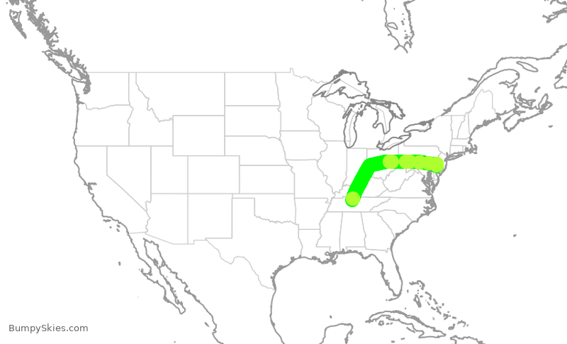 Turbulence forecast map for AAL2265, BNA to PHL