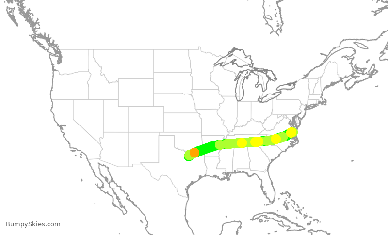 Turbulence forecast map for AAL2265, ORF to DFW