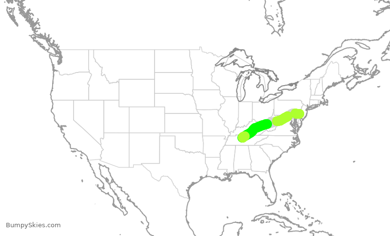 Turbulence forecast map for AAL2265, PHL to BNA