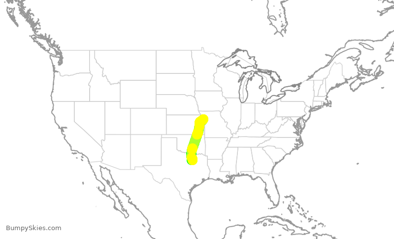 Turbulence forecast map for AAL2267, DFW to MCI