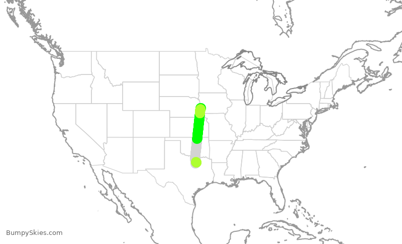Turbulence forecast map for AAL2269, DFW to OMA