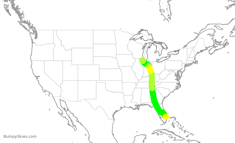 Turbulence forecast map for AAL2269, PBI to ORD
