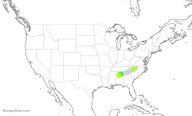 Turbulence forecast map for AAL226, GSO to BHM