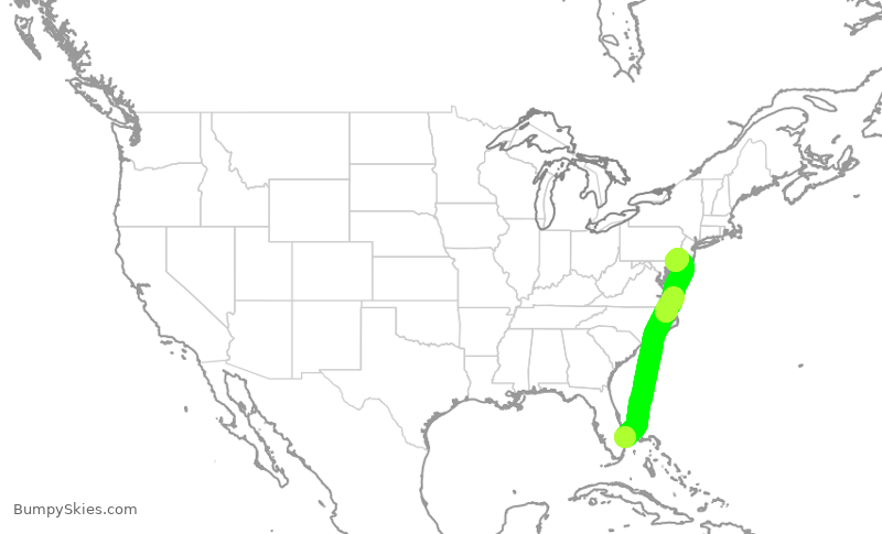 Turbulence forecast map for AAL2271, KDJT to PHL