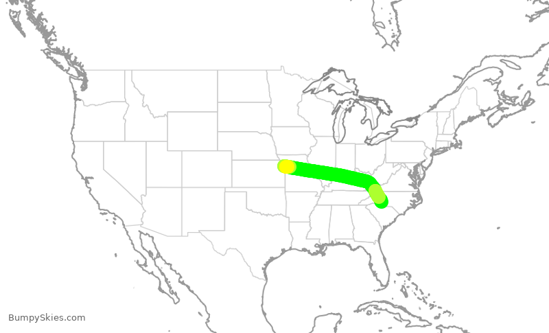 Turbulence forecast map for AAL2271, MCI to CLT