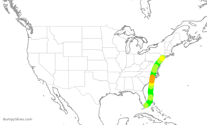 Turbulence forecast map for AAL2271, MIA to LGA