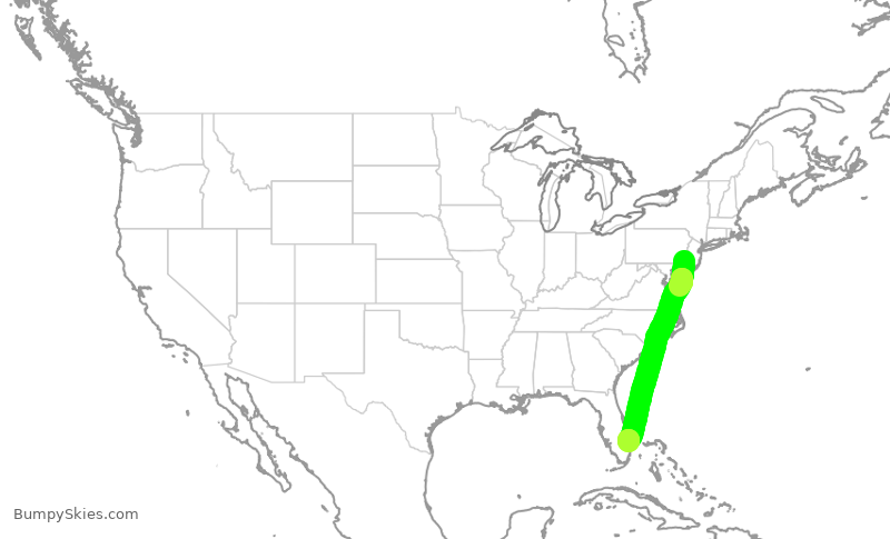 Turbulence forecast map for AAL2271, PHL to PBI