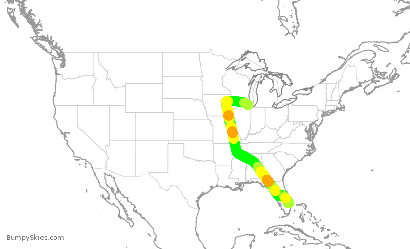 Turbulence forecast map for AAL2275, KDJT to ORD