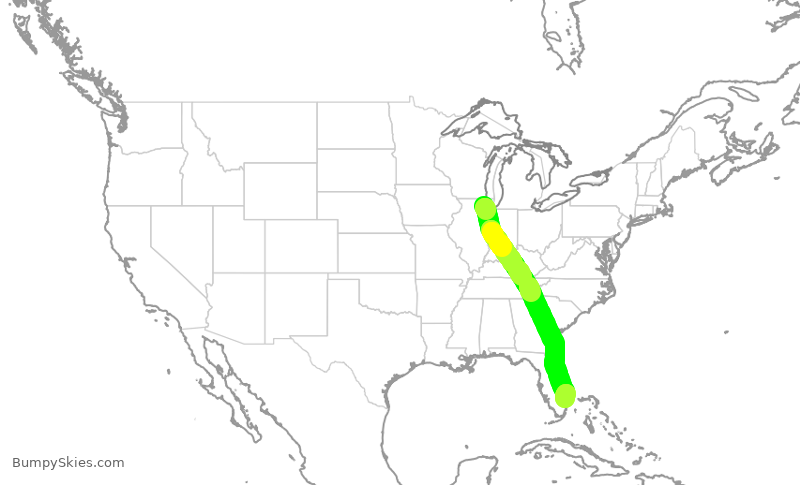 Turbulence forecast map for AAL2275, ORD to PBI