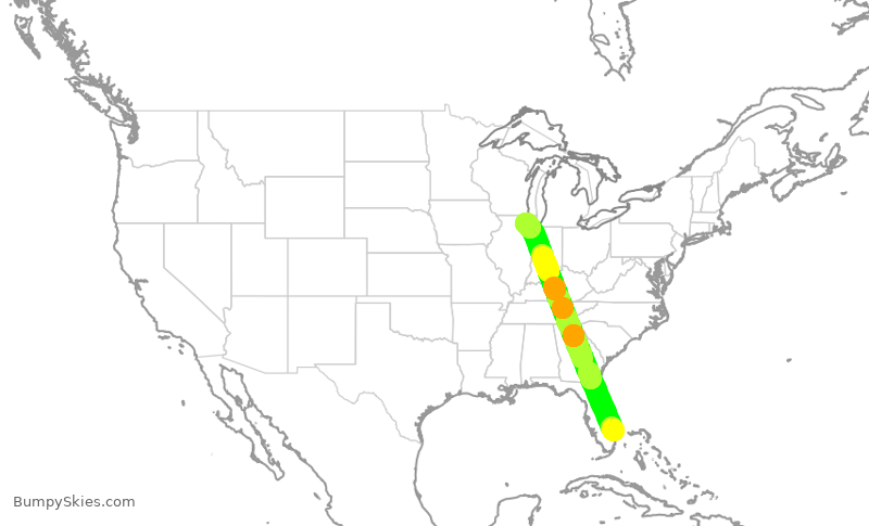 Turbulence forecast map for AAL2275, PBI to ORD