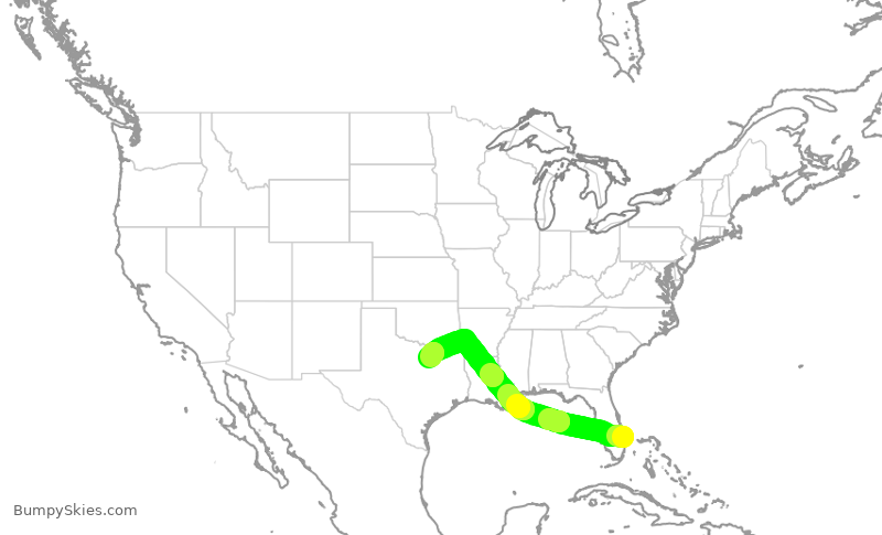 Turbulence forecast map for AAL2276, PBI to DFW