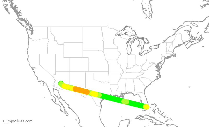 Turbulence forecast map for AAL2277, MIA to PHX