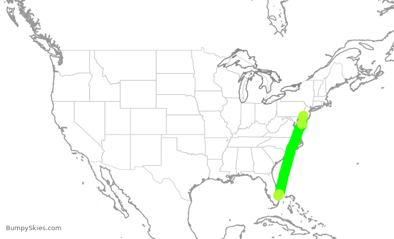 Turbulence forecast map for AAL2280, PHL to PBI