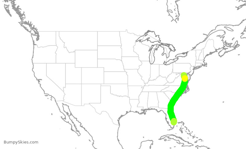 Turbulence forecast map for AAL2281, DCA to PBI