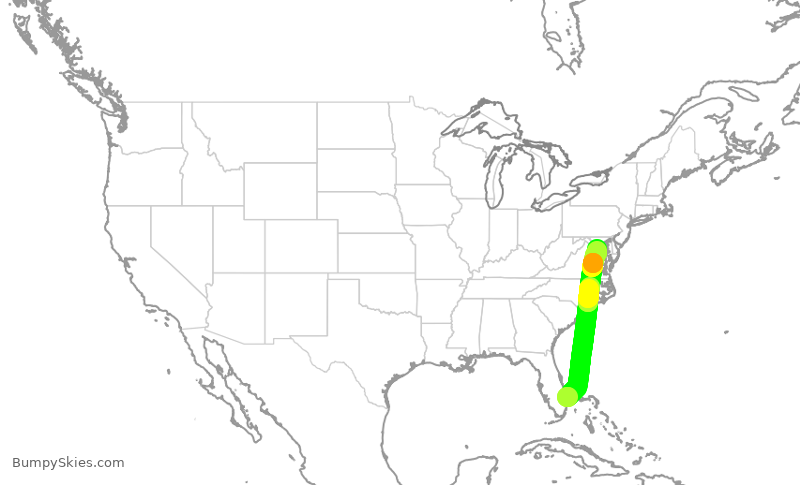 Turbulence forecast map for AAL2281, KDJT to DCA