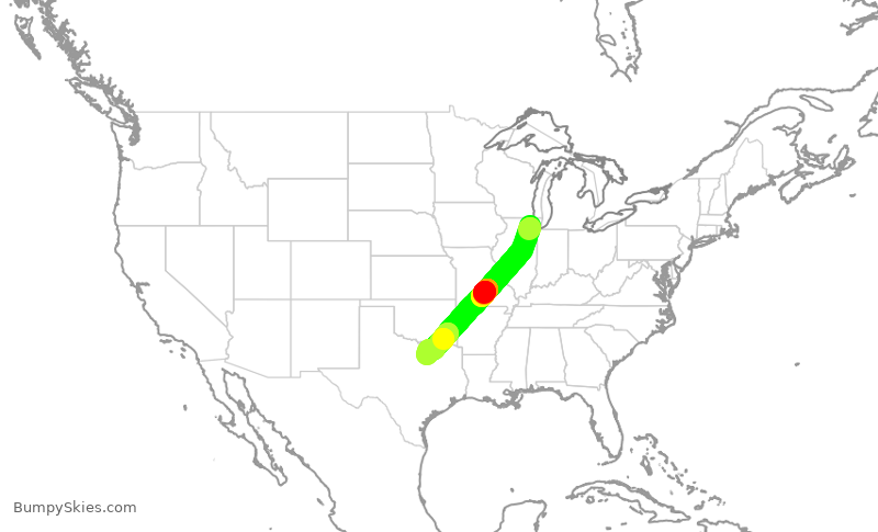 Turbulence forecast map for AAL2281, ORD to DFW