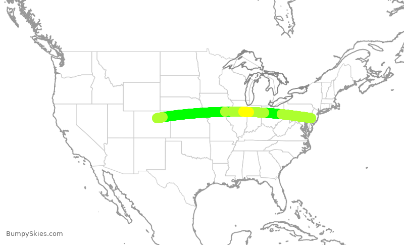 Turbulence forecast map for AAL2282, DEN to PHL