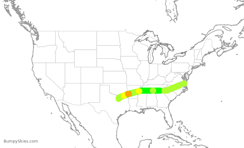 Turbulence forecast map for AAL2282, ORF to DFW