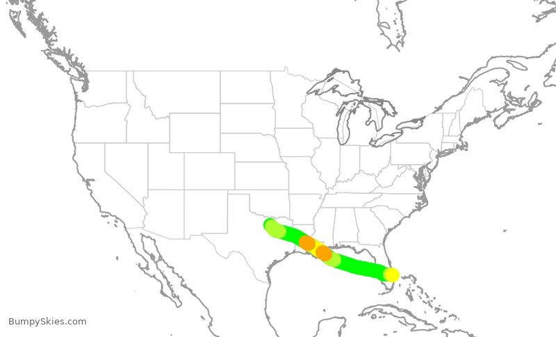 Turbulence forecast map for AAL2282, PBI to DFW