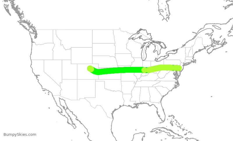 Turbulence forecast map for AAL2282, PHL to DEN