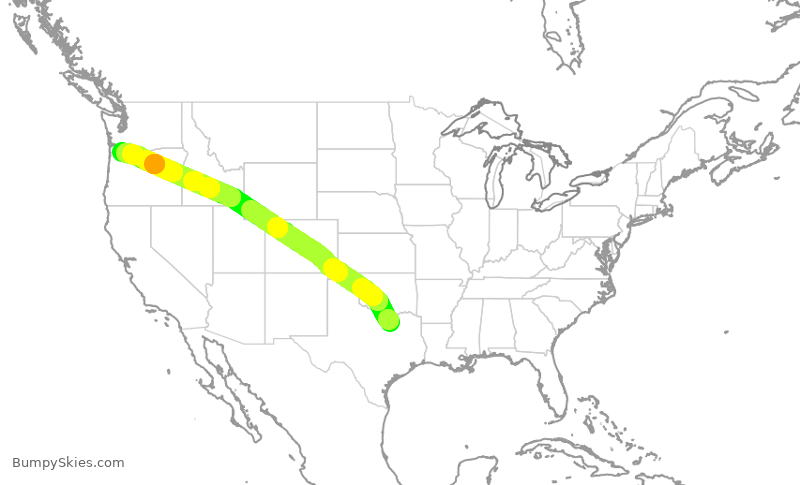 Turbulence forecast map for AAL2283, DFW to PDX
