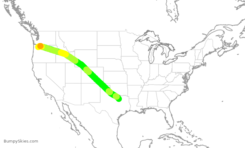 Turbulence forecast map for AAL2283, PDX to DFW