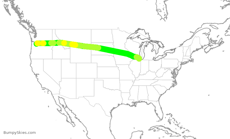 Turbulence forecast map for AAL2284, PDX to ORD