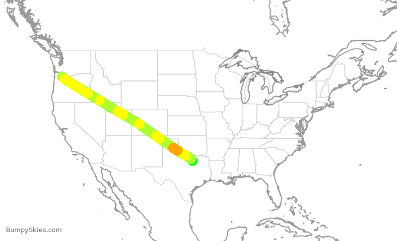 Turbulence forecast map for AAL2286, PDX to DFW