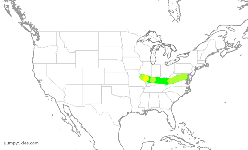 Turbulence forecast map for AAL2286, STL to DCA
