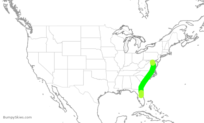 Turbulence forecast map for AAL2287, DCA to MCO