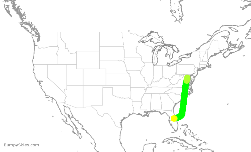 Turbulence forecast map for AAL2287, MCO to DCA