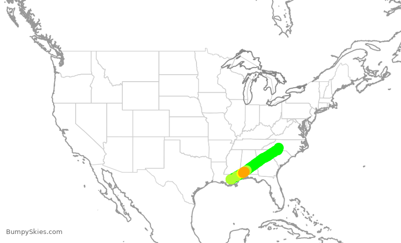 Turbulence forecast map for AAL2287, MSY to CLT