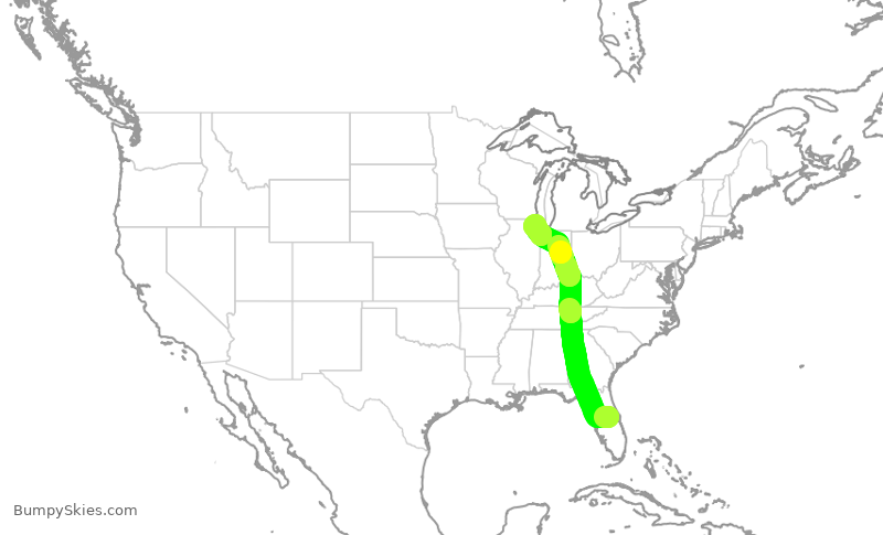 Turbulence forecast map for AAL2288, MCO to ORD