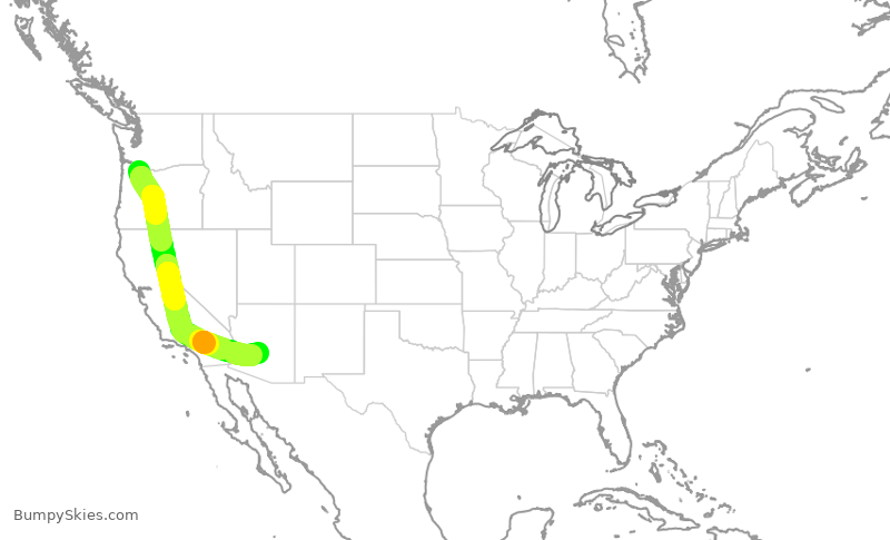 Turbulence forecast map for AAL2288, PDX to PHX