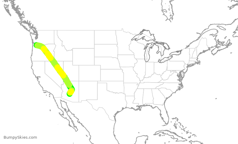Turbulence forecast map for AAL2288, PHX to PDX