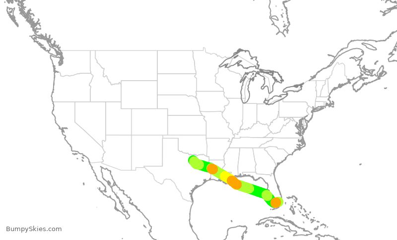 Turbulence forecast map for AAL2289, MIA to DFW