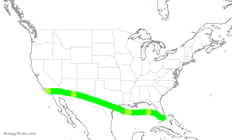 Turbulence forecast map for AAL2290, LAX to MIA